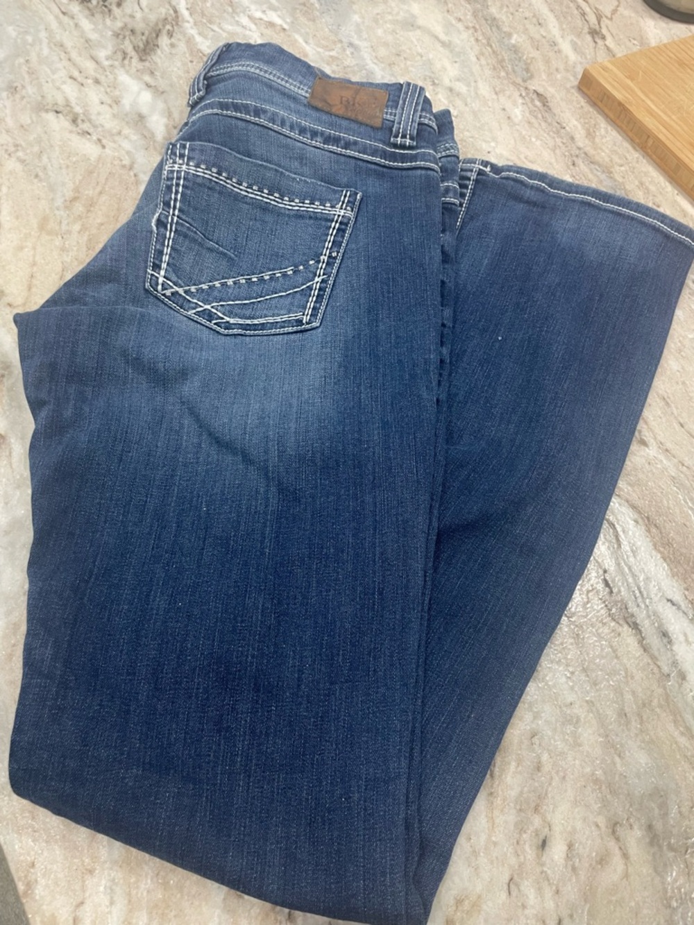 BKE Women's Dark Blue Bootcut Jeans with White Stitching